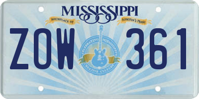 MS license plate ZOW361