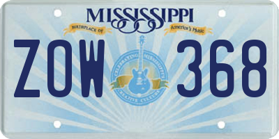 MS license plate ZOW368