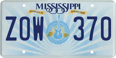 MS license plate ZOW370