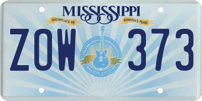 MS license plate ZOW373