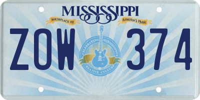 MS license plate ZOW374