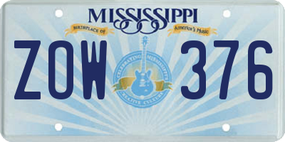 MS license plate ZOW376