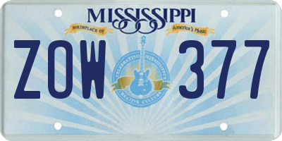 MS license plate ZOW377