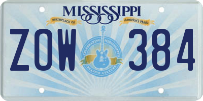 MS license plate ZOW384