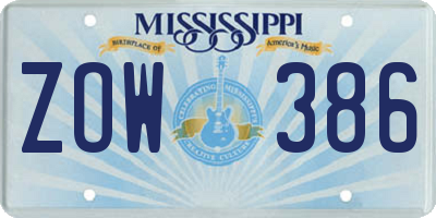MS license plate ZOW386