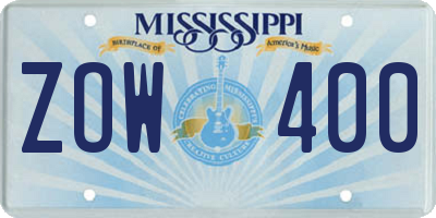 MS license plate ZOW400