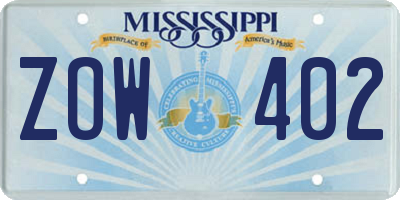 MS license plate ZOW402