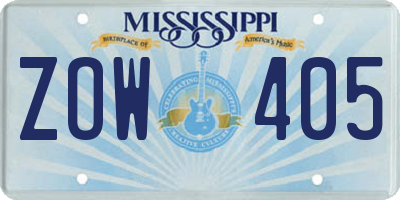 MS license plate ZOW405