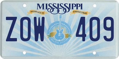 MS license plate ZOW409