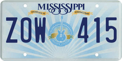 MS license plate ZOW415