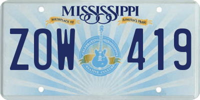 MS license plate ZOW419
