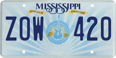 MS license plate ZOW420