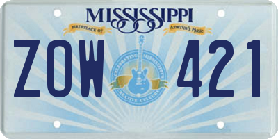 MS license plate ZOW421