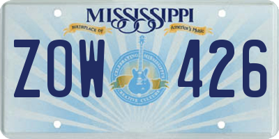 MS license plate ZOW426