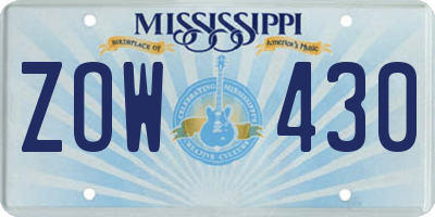MS license plate ZOW430