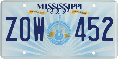 MS license plate ZOW452