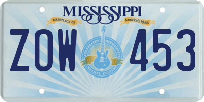 MS license plate ZOW453