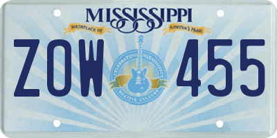 MS license plate ZOW455