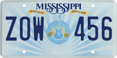 MS license plate ZOW456