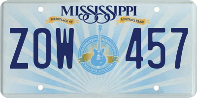 MS license plate ZOW457