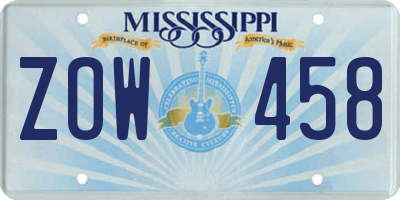 MS license plate ZOW458