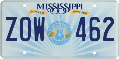 MS license plate ZOW462