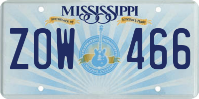 MS license plate ZOW466