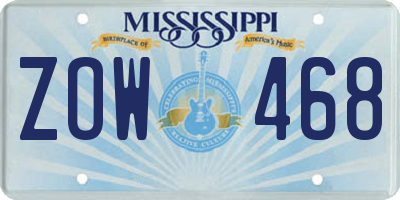 MS license plate ZOW468