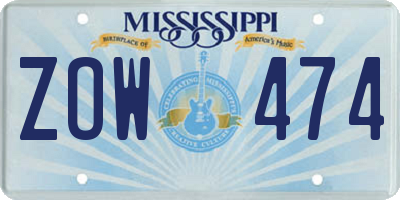 MS license plate ZOW474