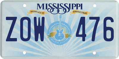 MS license plate ZOW476
