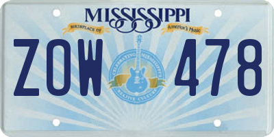 MS license plate ZOW478
