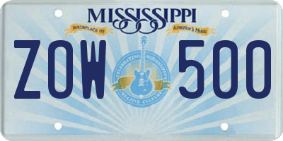 MS license plate ZOW500