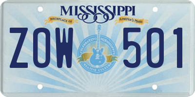 MS license plate ZOW501