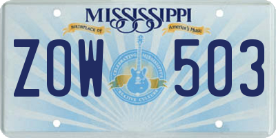 MS license plate ZOW503