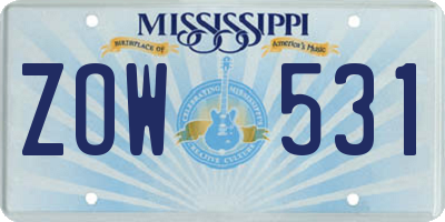MS license plate ZOW531