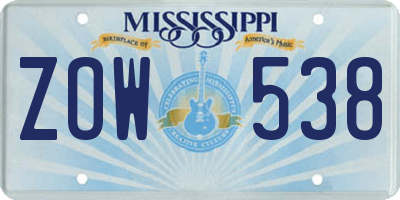 MS license plate ZOW538