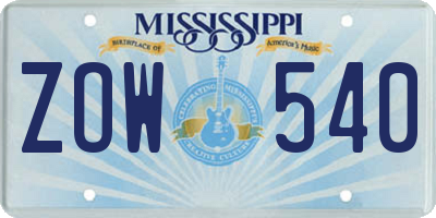 MS license plate ZOW540