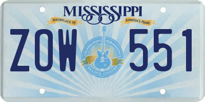 MS license plate ZOW551
