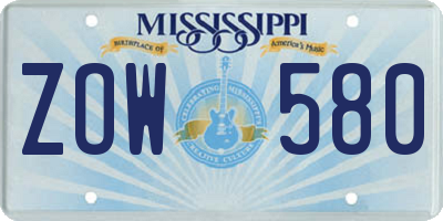 MS license plate ZOW580