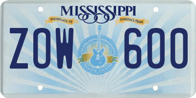 MS license plate ZOW600