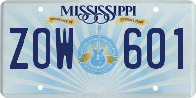 MS license plate ZOW601
