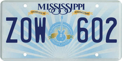 MS license plate ZOW602