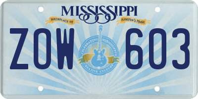 MS license plate ZOW603
