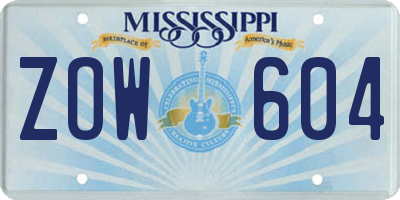 MS license plate ZOW604