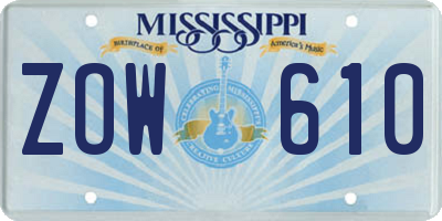 MS license plate ZOW610