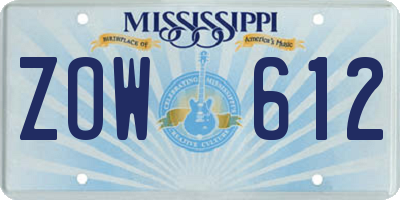 MS license plate ZOW612
