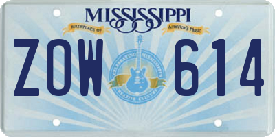 MS license plate ZOW614