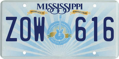 MS license plate ZOW616