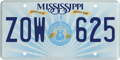 MS license plate ZOW625
