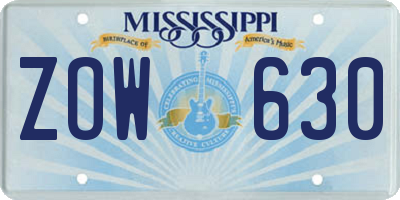 MS license plate ZOW630